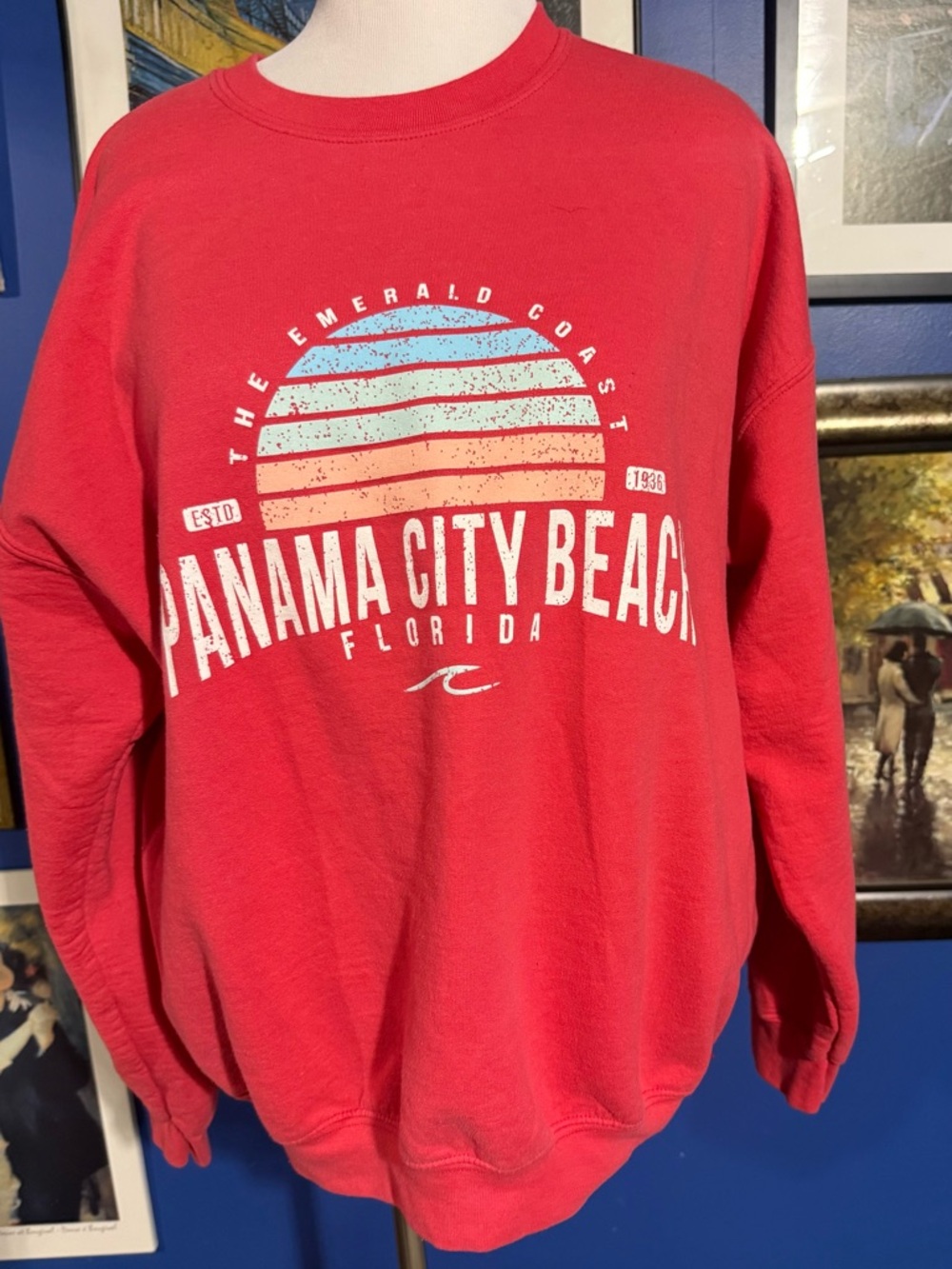 Gildan Red Panama City Beach Florida Graphic Crewneck Sweatshirt